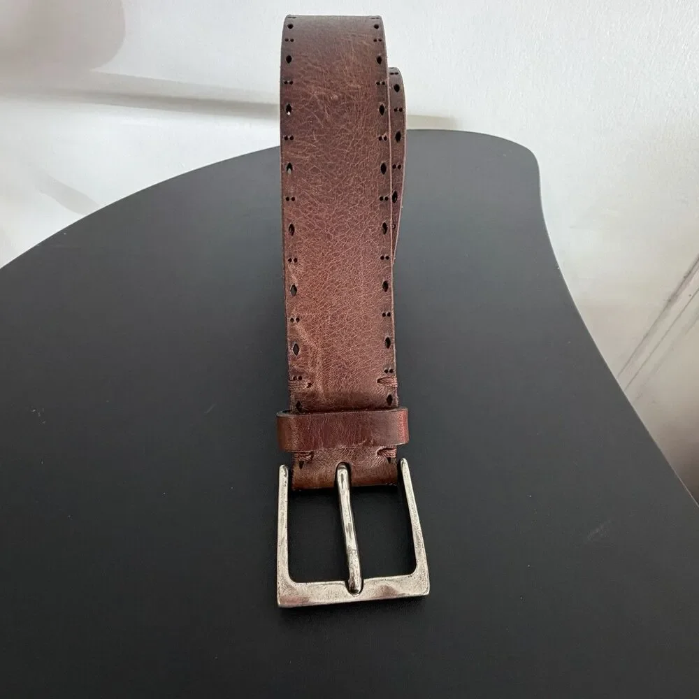 Martin Dingman Brown Leather Belt Made in Italy Men’s 42 Distressed Western